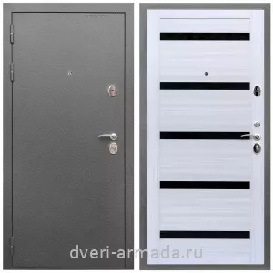 Входные двери МДФ со стеклом, Дверь входная Армада Оптима Антик серебро / МДФ 16 мм СБ-14 Сандал белый стекло черное